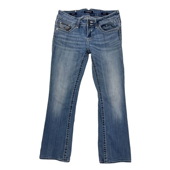Vigoss Dublin Bootcut Jeans 28 Embroidered Pockets Mid-Rise Medium Blue Denim - Picture 2 of 9